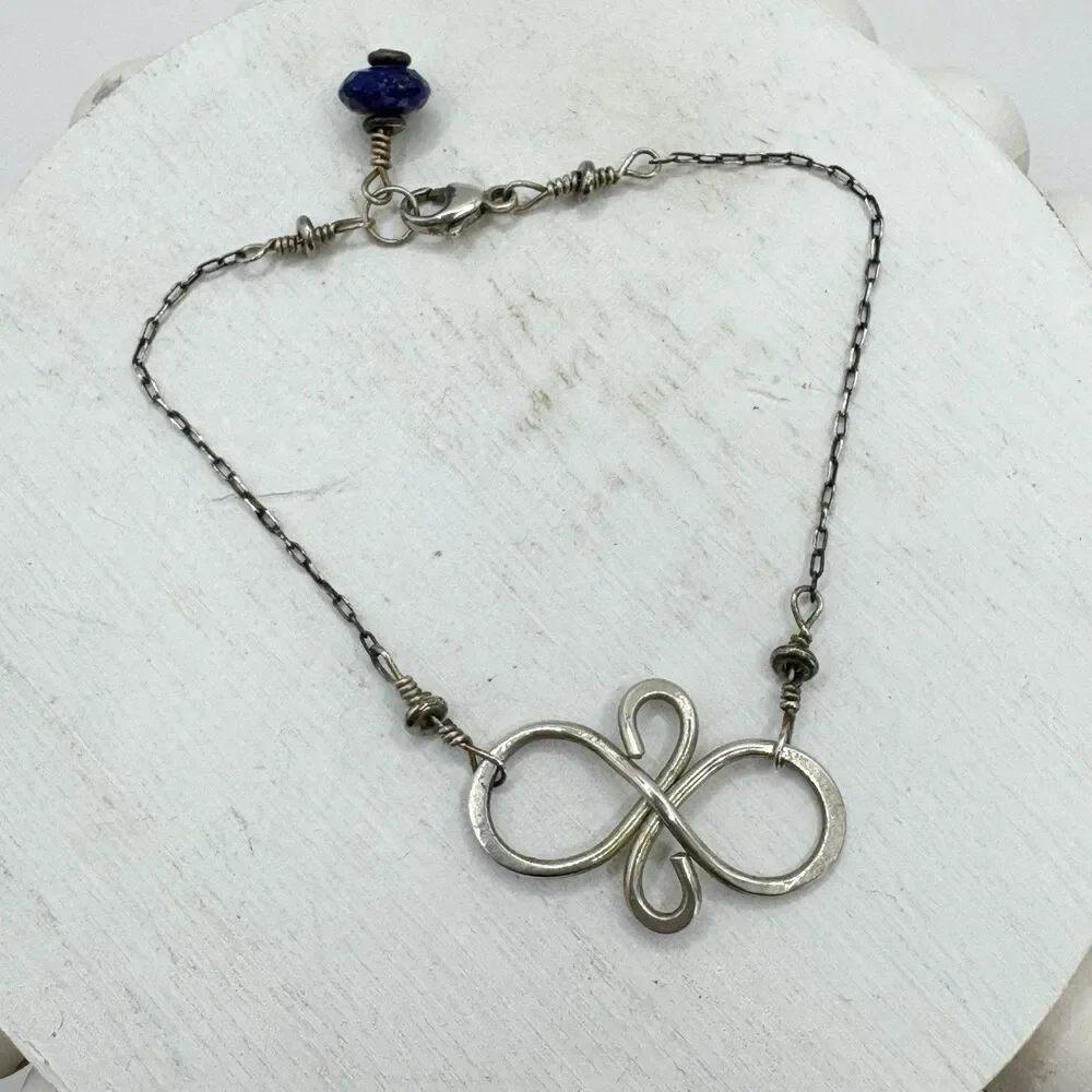 Sterling Silver Infinity Everlasting Friendship Knot Symbol Bracelet Sodalite 7”